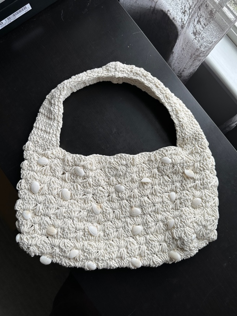 Handcrafted Cream Crochet Shell Shoulder Bag